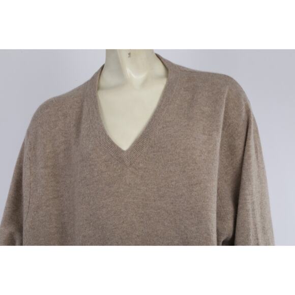 Beige Cashmere Oversized V-Neck Sweater Long Sleeve Soft Luxury Knit Size L - Picture 4 of 8